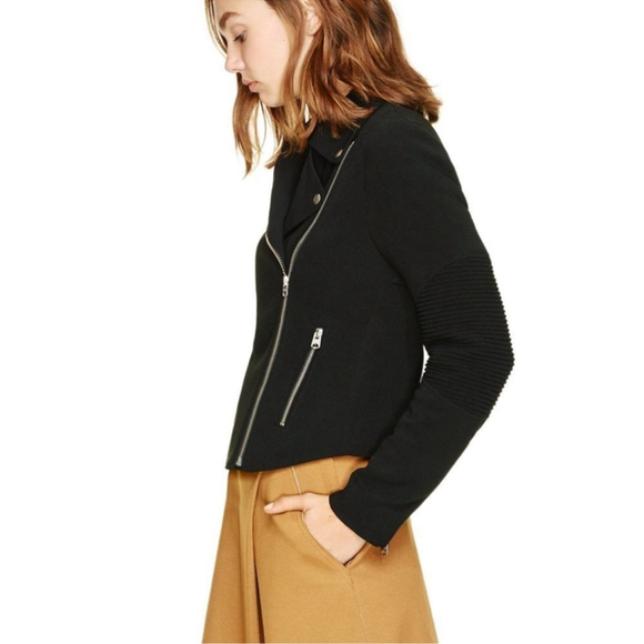 Aritzia Wilfred Montesson Motorcycle Moto Cropped Jacket 2 Black Biker Rocker - Picture 2 of 14